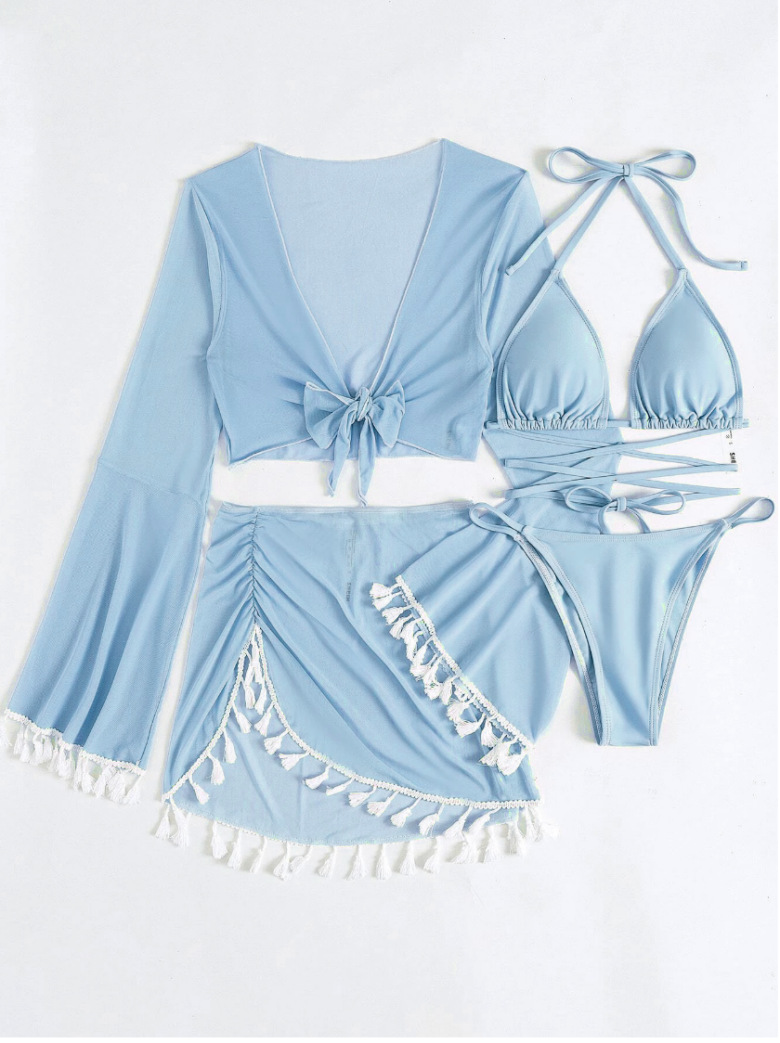 Женские купальники Fringe Top с длинным рукавом Coverup Сексуальная мини-юбка Купальный костюм
